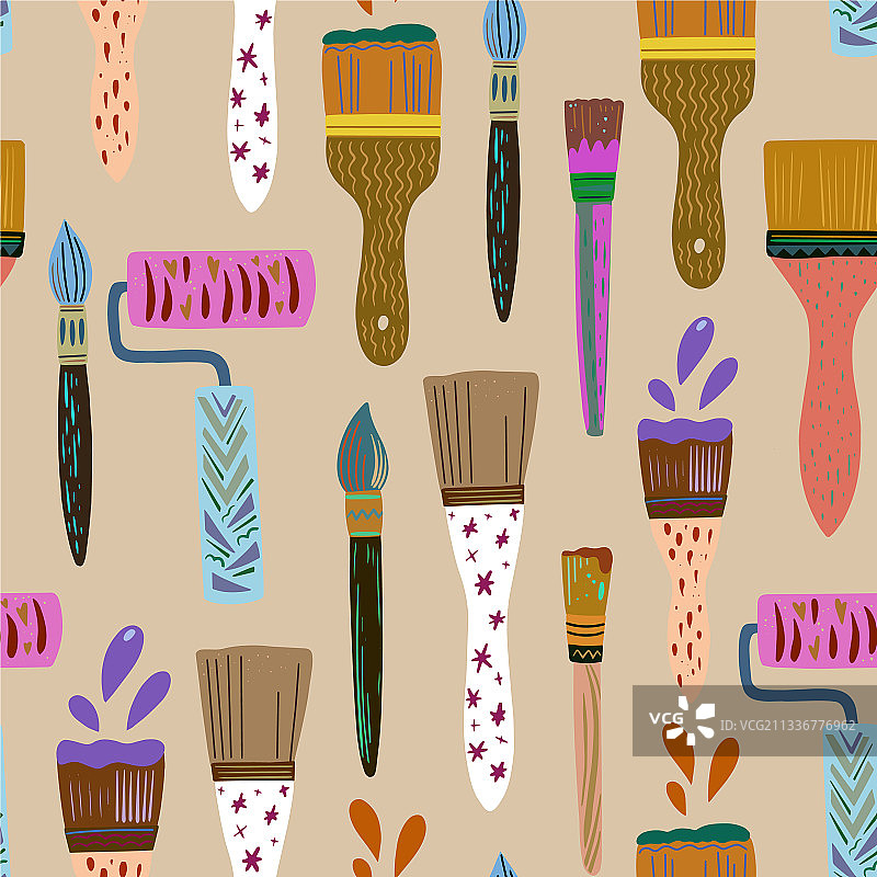 可爱的彩色涂鸦手绘无缝图案图片素材