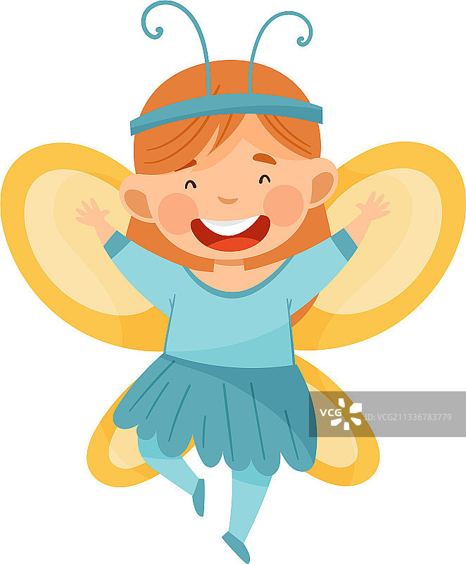 穿蝴蝶服装的可爱红发女孩图片素材