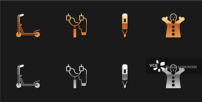 踏板车弹弓记号笔和玩具木偶套装图片素材