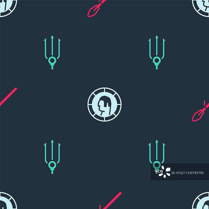 中世纪矛古希腊硬币和海王星套装图片素材