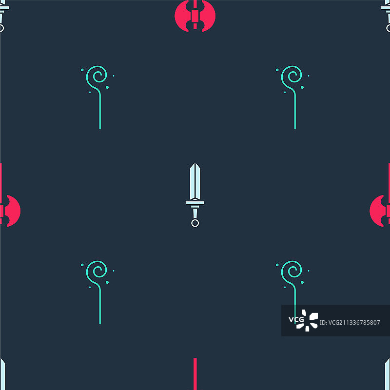 中世纪斧头剑和魔法杖套装图片素材