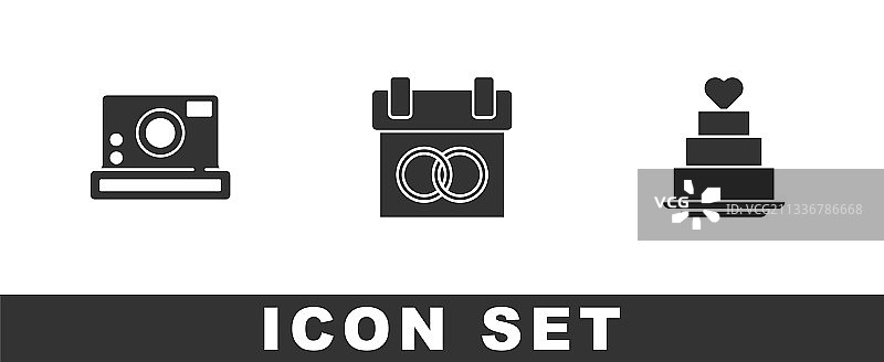 照片相机日历和婚礼蛋糕套装图片素材