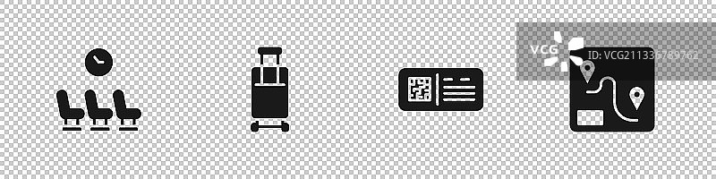 候车室、行李箱、二维码、火车票等图标图片素材