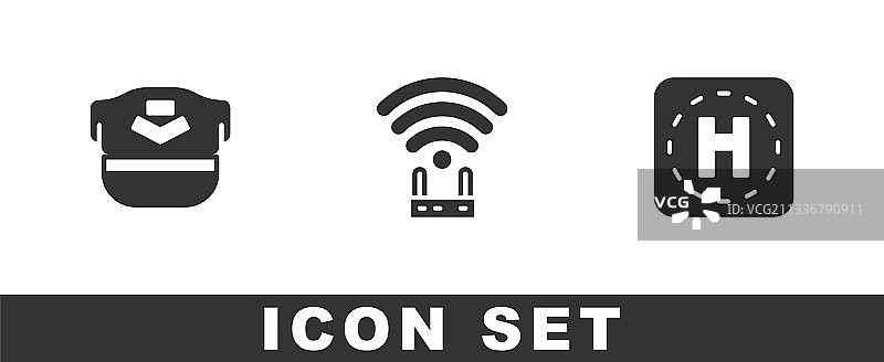 飞行员帽、路由器和Wi-Fi信号组合图片素材