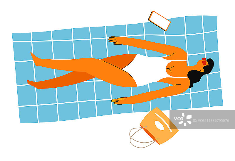 躺在毯子上晒太阳的女性角色图片素材