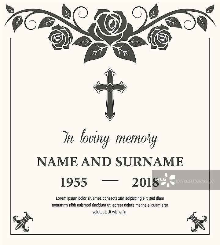 带花卉装饰的讣告卡模板图片素材