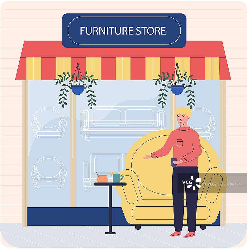 家具店男顾客咨询卖家图片素材