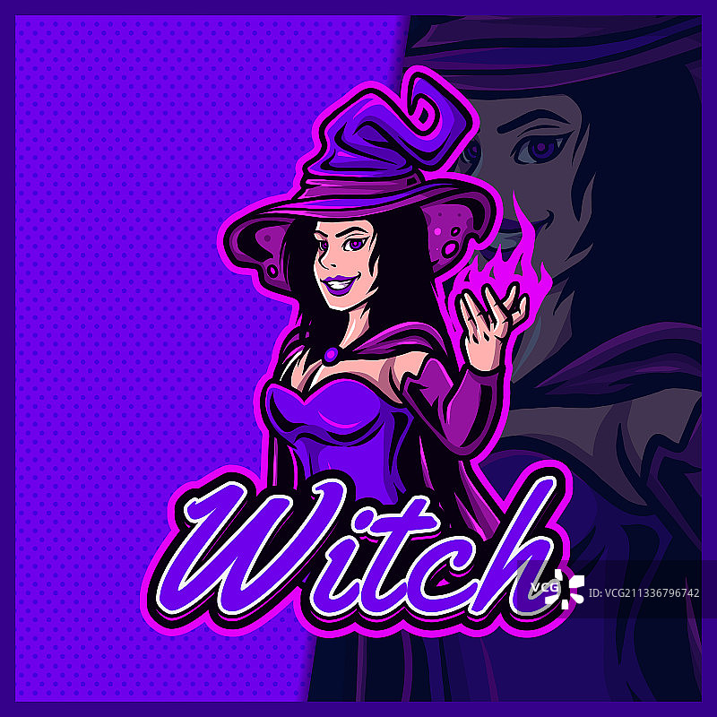 美丽女巫魔法师电竞吉祥物标志图片素材