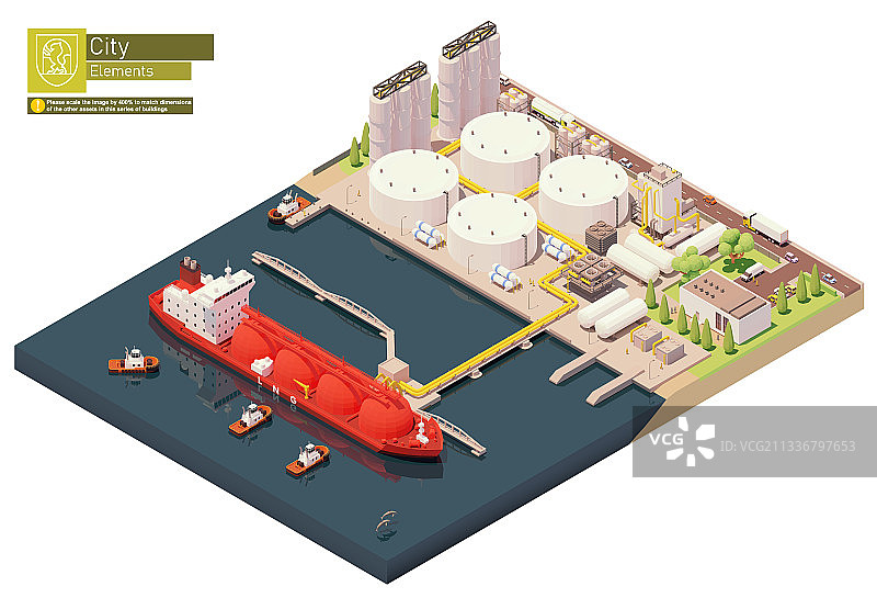 2.5D LNG码头LNG运输船加油图片素材