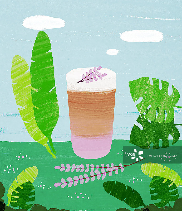 夏季饮品冷饮龟背竹图片素材