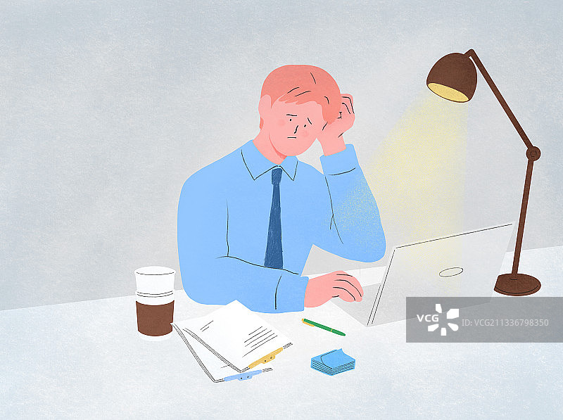 白领、商务、压力、站立、办公桌、咖啡、焦虑、工作、夜班图片素材