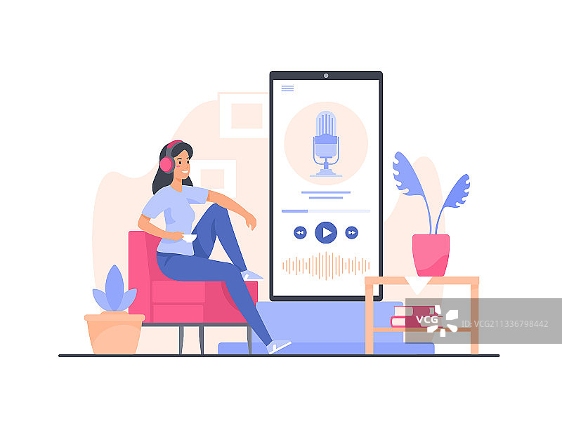 播客概念女性卡通形象图片素材