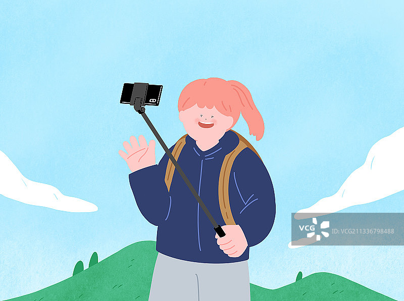 媒体、视频、自拍摄像头、山、女人图片素材