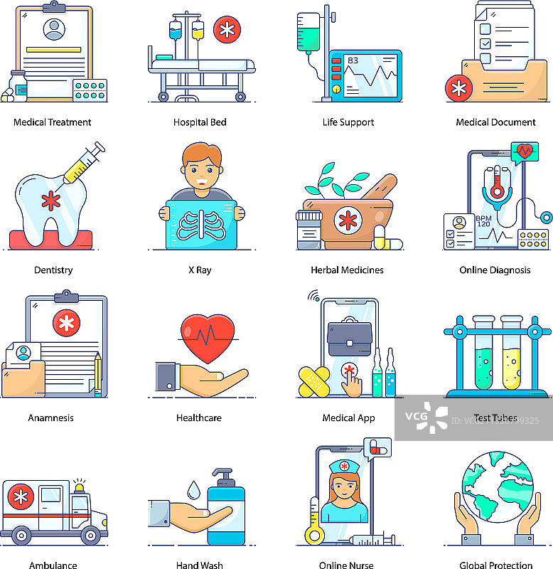 医疗保健扁平轮廓包图片素材