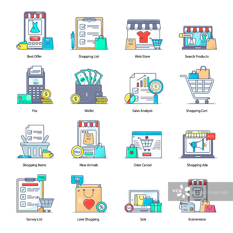 电商扁平图标包图片素材