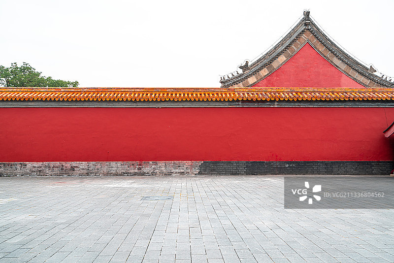 故宫古老红色围墙地面砖块背景素材图片素材