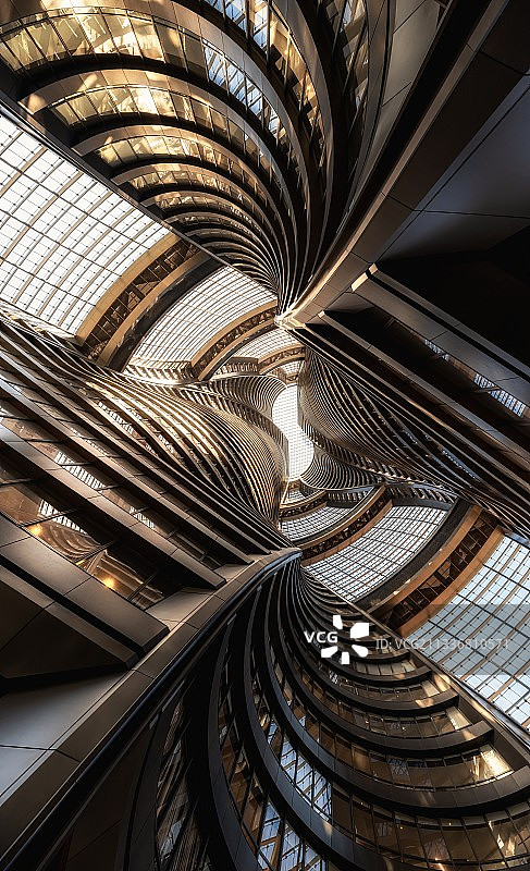 落日熔金，丽泽SOHO中庭建筑结构线条图片素材