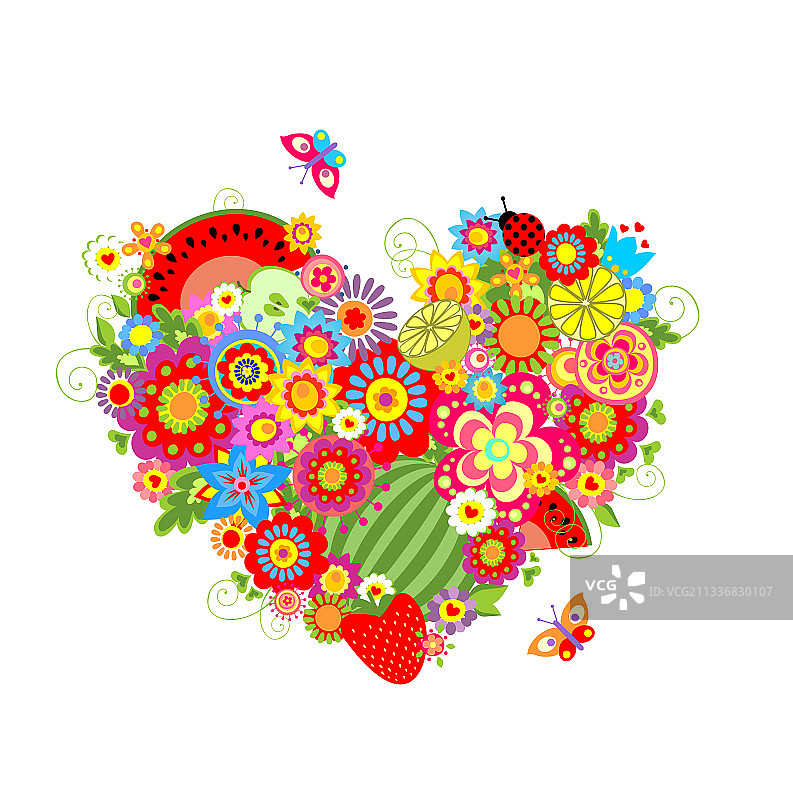 夏季水果花卉心形图案图片素材