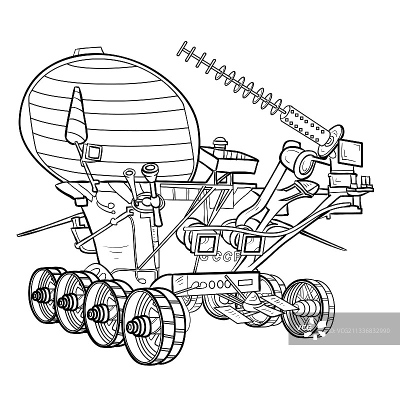 月球车素描填色书卡通图片素材