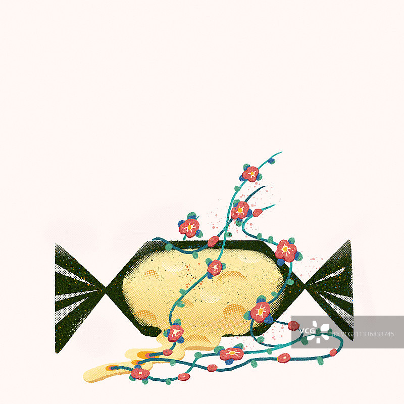 融化中的奶糖，长出藤蔓，开出花朵图片素材