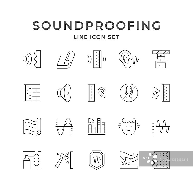 隔音线性图标集图片素材