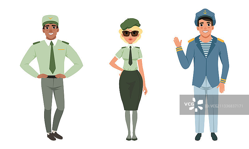 男人和女人穿着军装站立图片素材