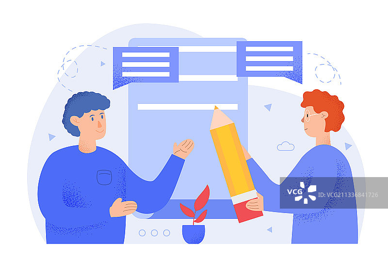 在黑板旁拿着巨型铅笔的乐观人群图片素材