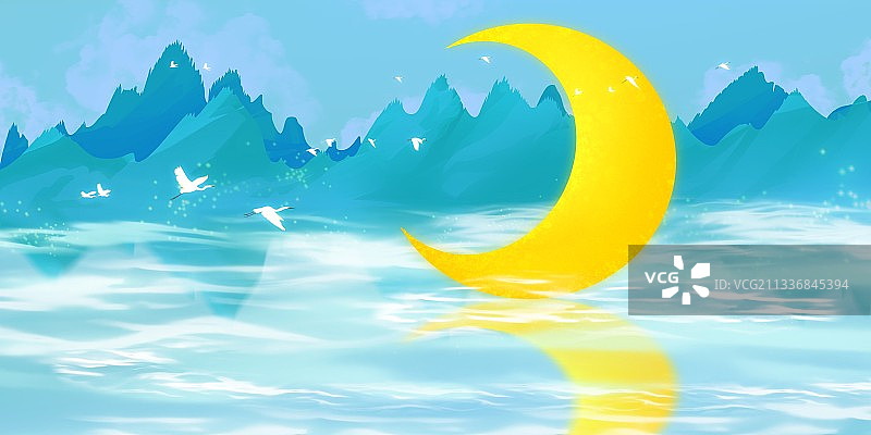 夜晚月亮中国风插图图片素材