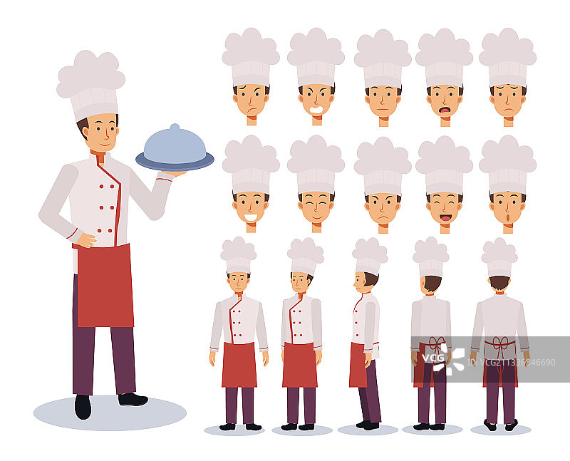 男性厨师扁平人物创作套装图片素材