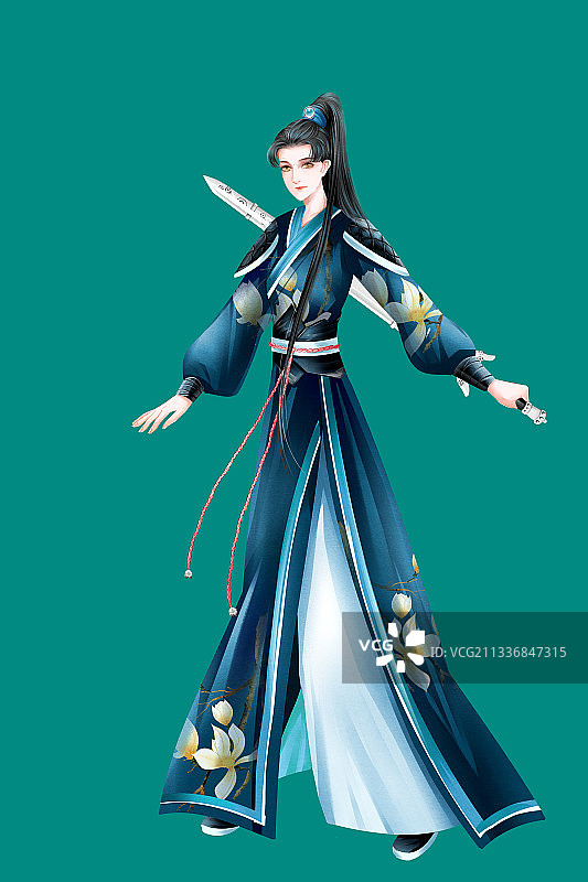 中国风古风女性剑客插画元素图片素材