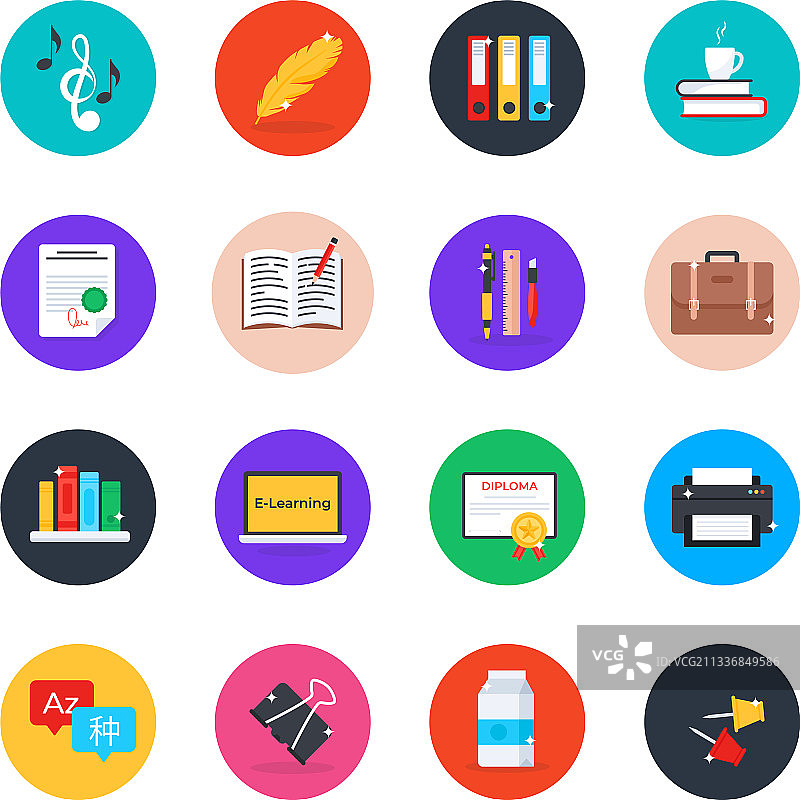 扁平圆角风格的教育学习图标图片素材