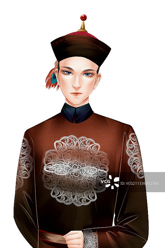 中国风水彩古风清朝男性太监插画元素图片素材