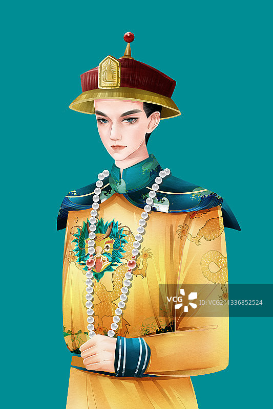 中国风水彩古风清朝皇帝插画元素图片素材