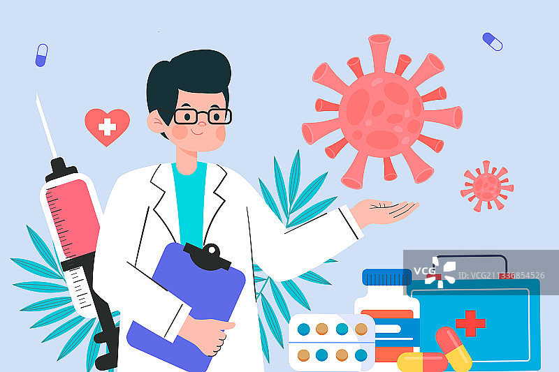 医生介绍病毒情况矢量插画图片素材