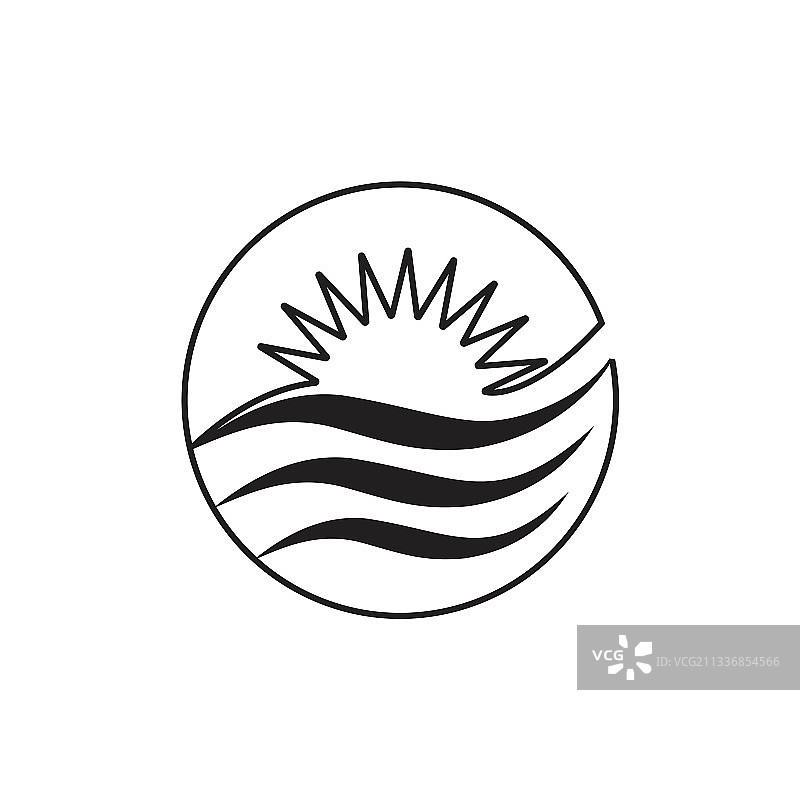 太阳海浪圆形轮廓设计图片素材