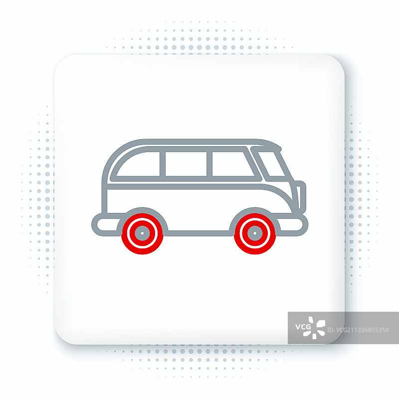 白色背景上的复古迷你面包车线性图标图片素材