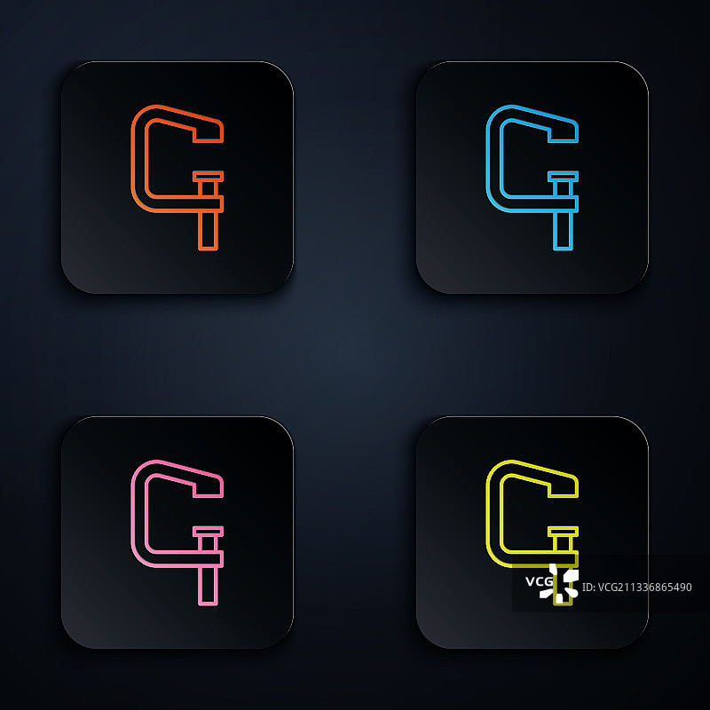 彩色霓虹灯夹具和螺丝刀图标图片素材