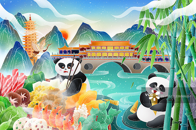 四川成都中国风城市建筑插画图片素材