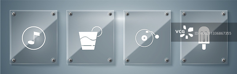 冰淇淋、唱片机和鸡尾酒组合图片素材