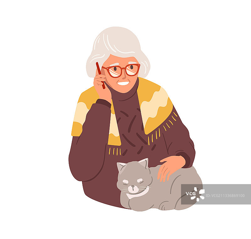 快乐的老年妇女用手机聊天图片素材