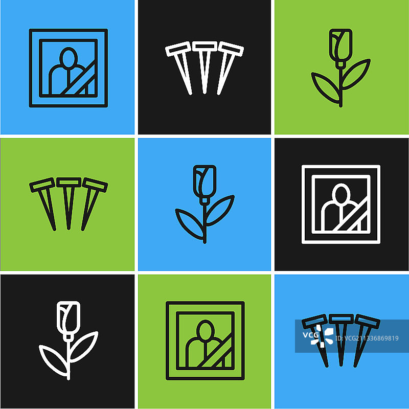 哀悼相框、鲜花与玫瑰线条图片素材