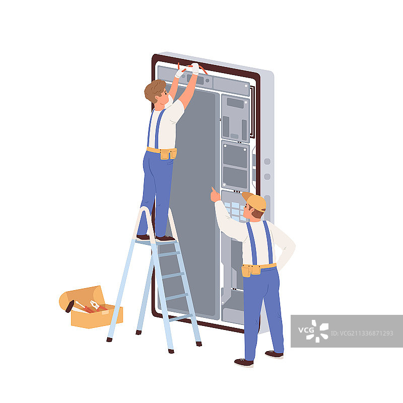 维修巨型手机的师傅图片素材