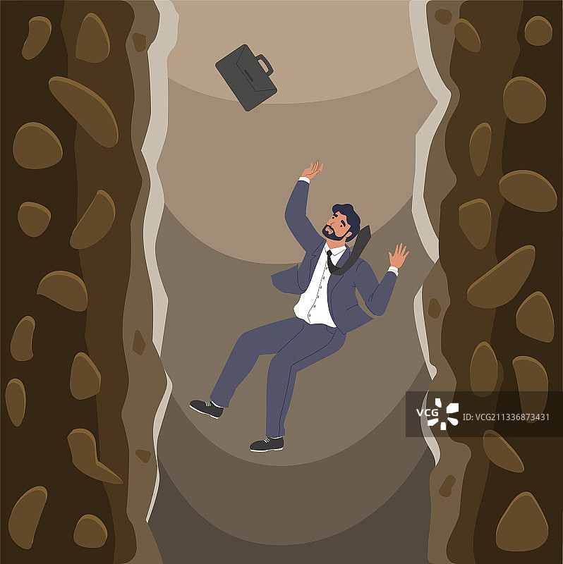 商务人士从悬崖坠入深渊扁平化图片素材