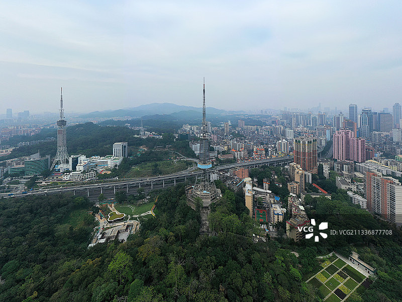广东省广州市越秀区越秀公园镇海楼电视塔航拍图片素材