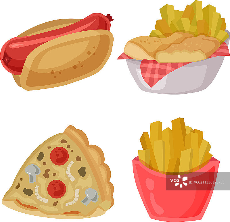 垃圾食品剪贴画：热狗、薯条、披萨图片素材