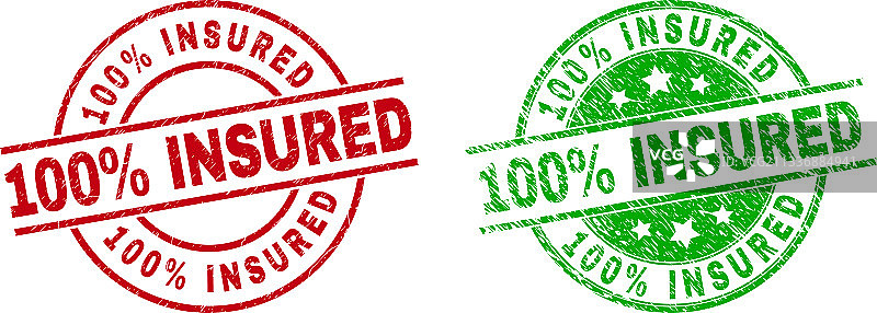 100% 已投保圆形印章（带橡胶）图片素材