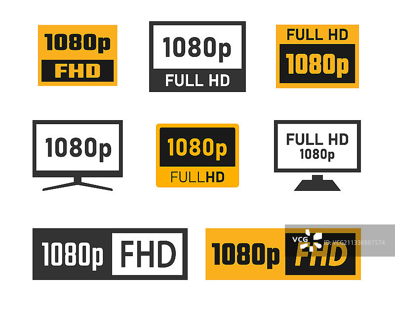 1080p全高清图标集，FHD屏幕分辨率图片素材