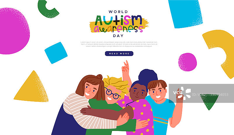 自闭症意识日儿童朋友群卡片图片素材