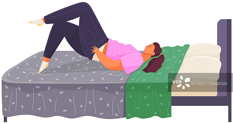 胖女人躺在床上穿紧身牛仔裤图片素材