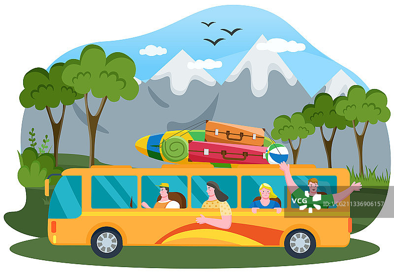 山地景观中的旅行巴士图片素材